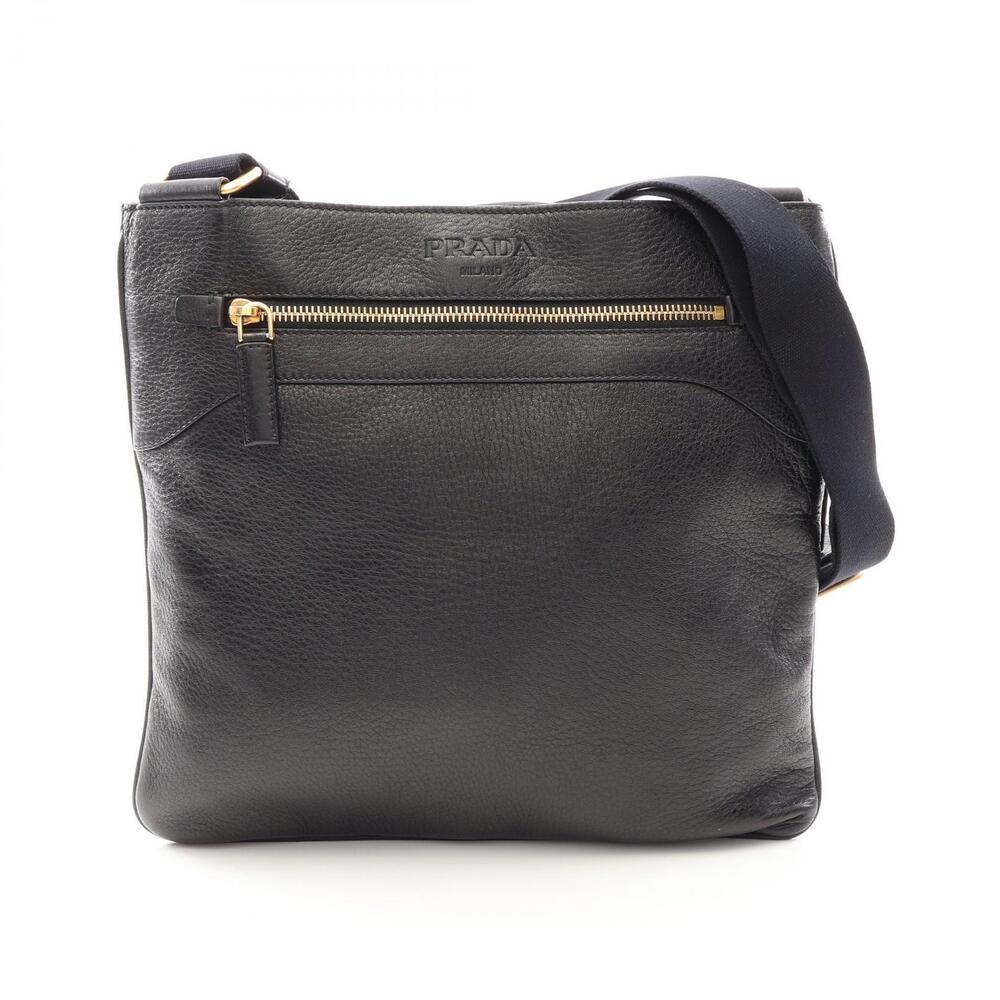 Prada black leather crossbody bag debossed Milano logo